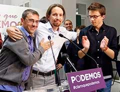 Cabezas visibles de PODEMOS: Monedero, Iglesias y Errejón, como principales representantes del absurdo elevado al infinito.
