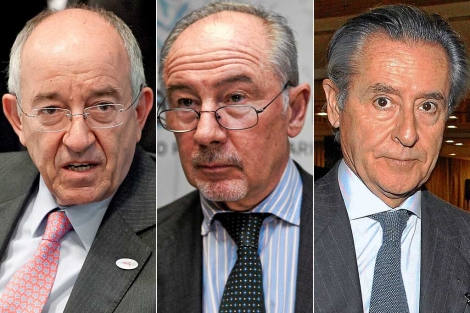 De izq. a der., Miguel Ángel Fernández Ordóñez, Rodrigo Rato y Miguel Blesa.