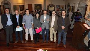 Óscar Pérez (PSOE), Juan Ramón Campo (Foro), Andrés Ron (Podemos), María Basanta (UPyD), Matías Rodríguez (PP), Fernando Losada (IU) y Pedro Herrero (Ciudadanos), en la Casa de Cultura. / I. G. 